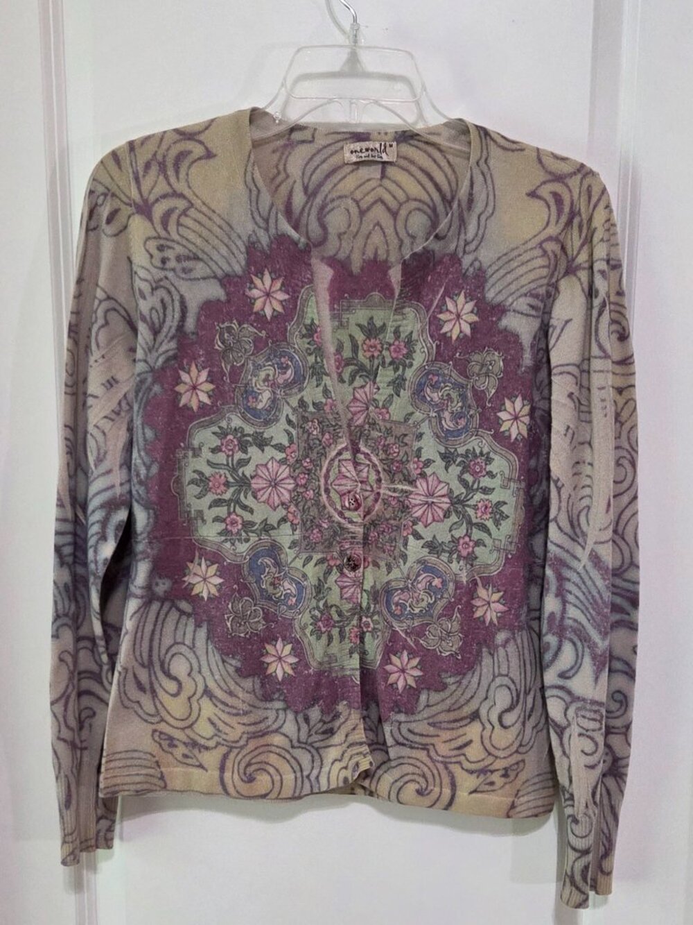 One World Printed Cardigan Sweater, M